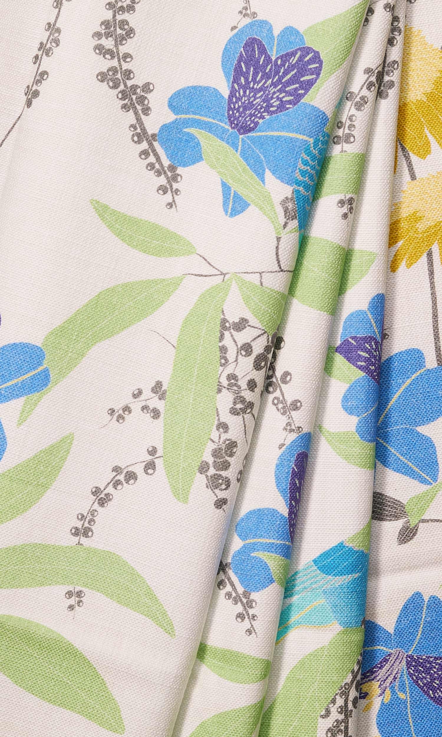 Nature Print Home Décor Fabric By the Yard (Blue/ Green/ Yellow)