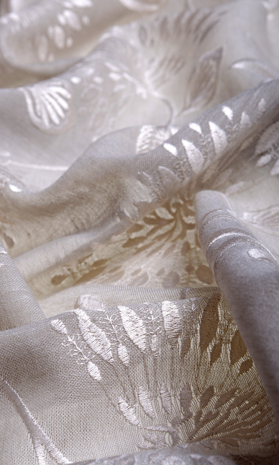 Semi Sheer Fabric By the Yard for Curtains & Drapes (Warm Gray/ White)