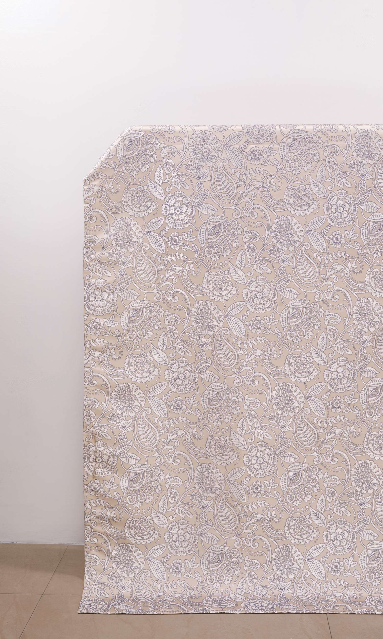 Floral Textured Window Treatments Fabric By the Yard (Beige/ Blue)