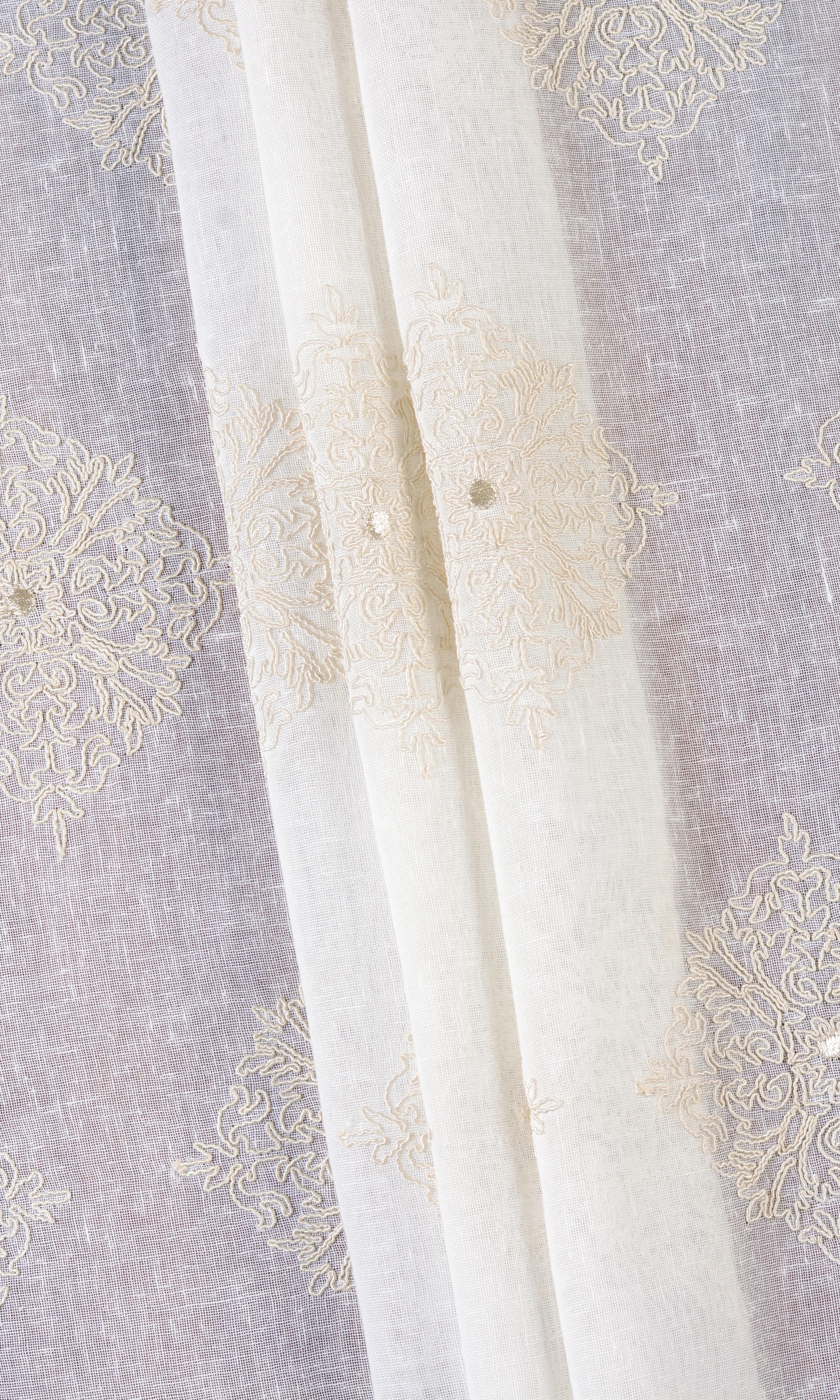 Sheer Floral Embroidered Window Treatments Fabric Sample (White/ Cream)
