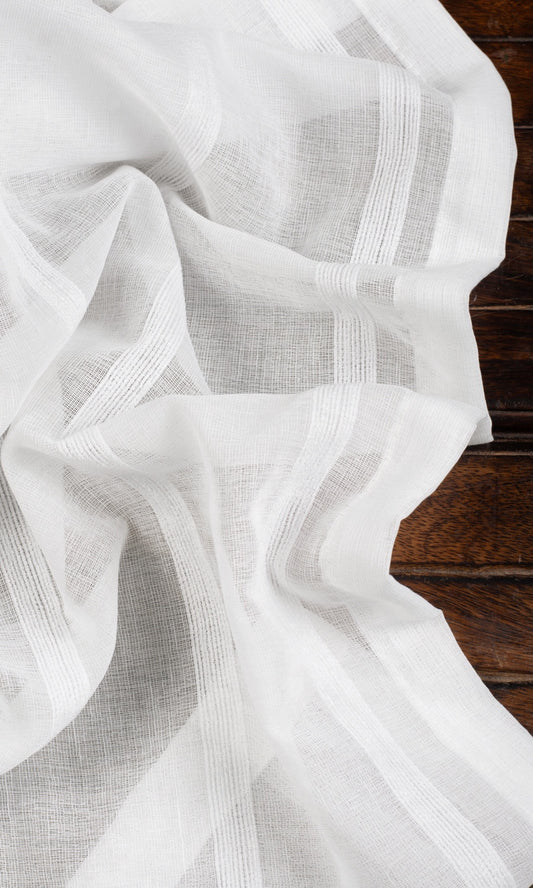 Woven Striped Sheer Home Décor Fabric By the Yard (White)