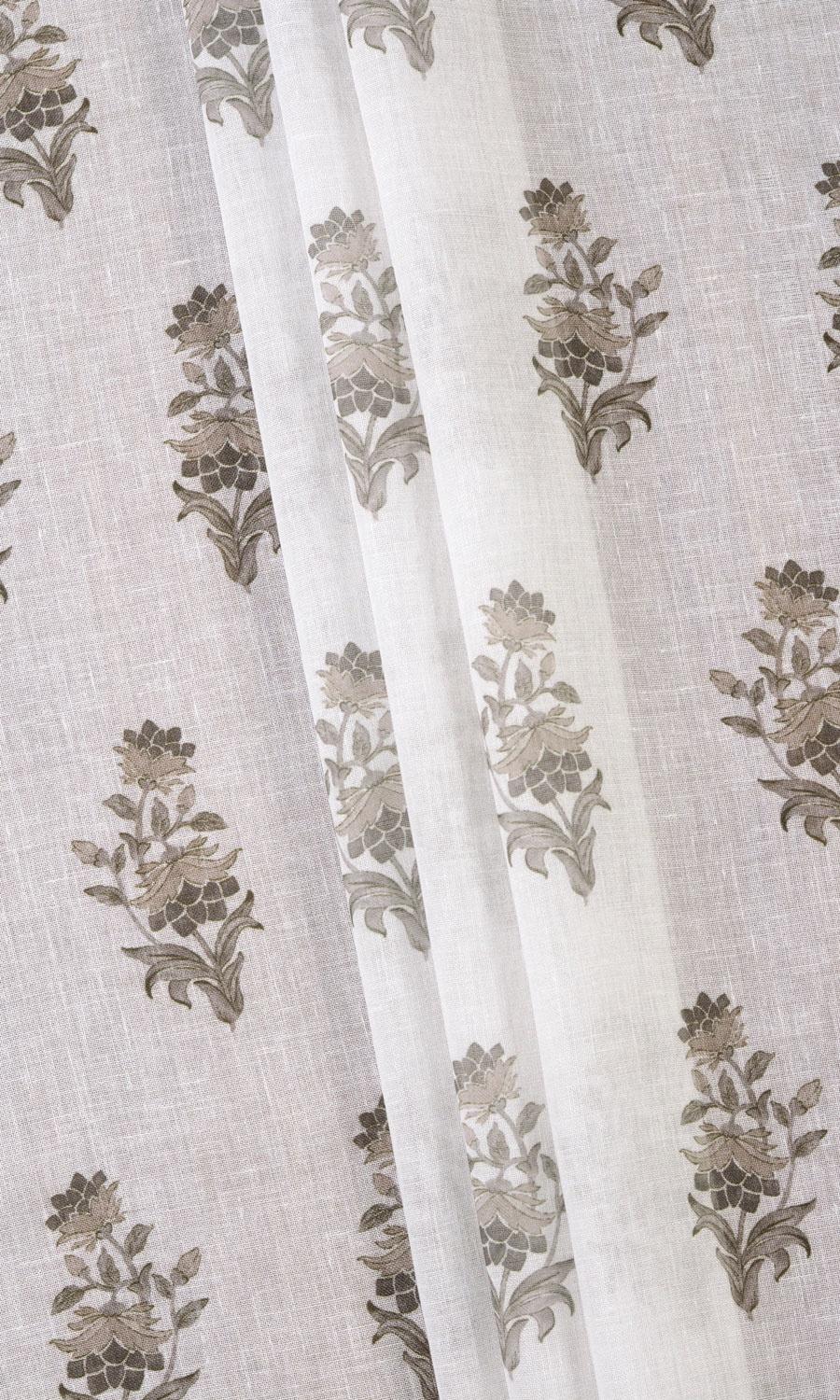 Sheer Floral Home Textile Fabric Material Sample (White/ Greige)