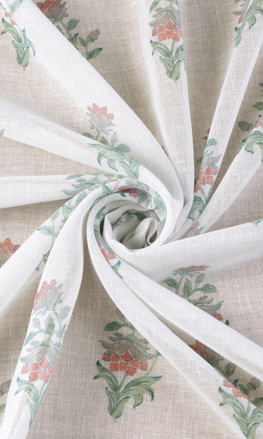 Sheer Floral Fabric Material By the Yard (White/ Red/ Green)