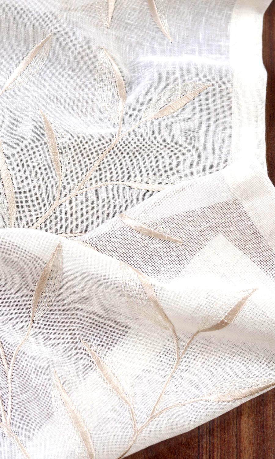 Sheer Floral Window Treatments Fabric By the Yard (White/ Beige)