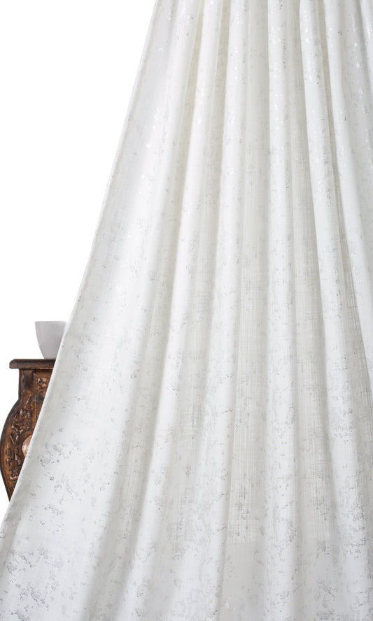 Metallic Abstract Print Home Décor Fabric By the Yard (White/ Silver)