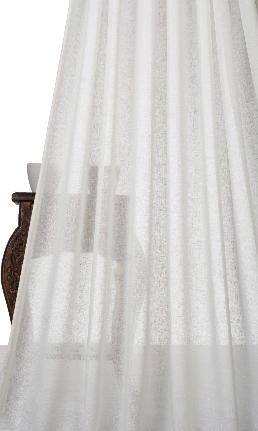 Plain Linen-Texture Sheer Home Textile Fabric Material Sample (White)