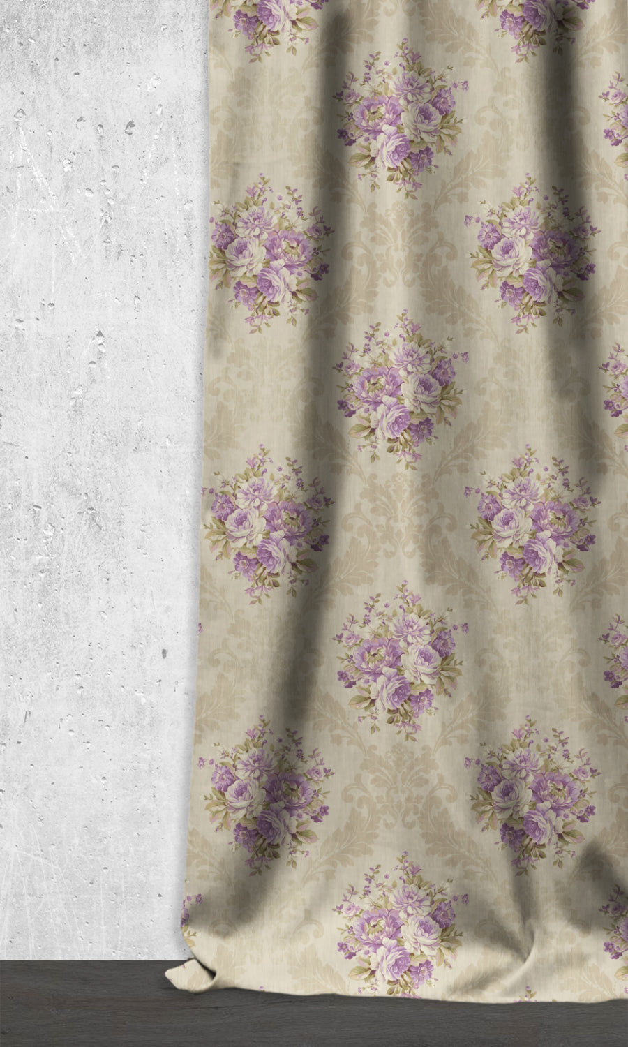 Dimout Floral Home Décor Fabric By the Yard (Purple/ Ivory/ Grey)