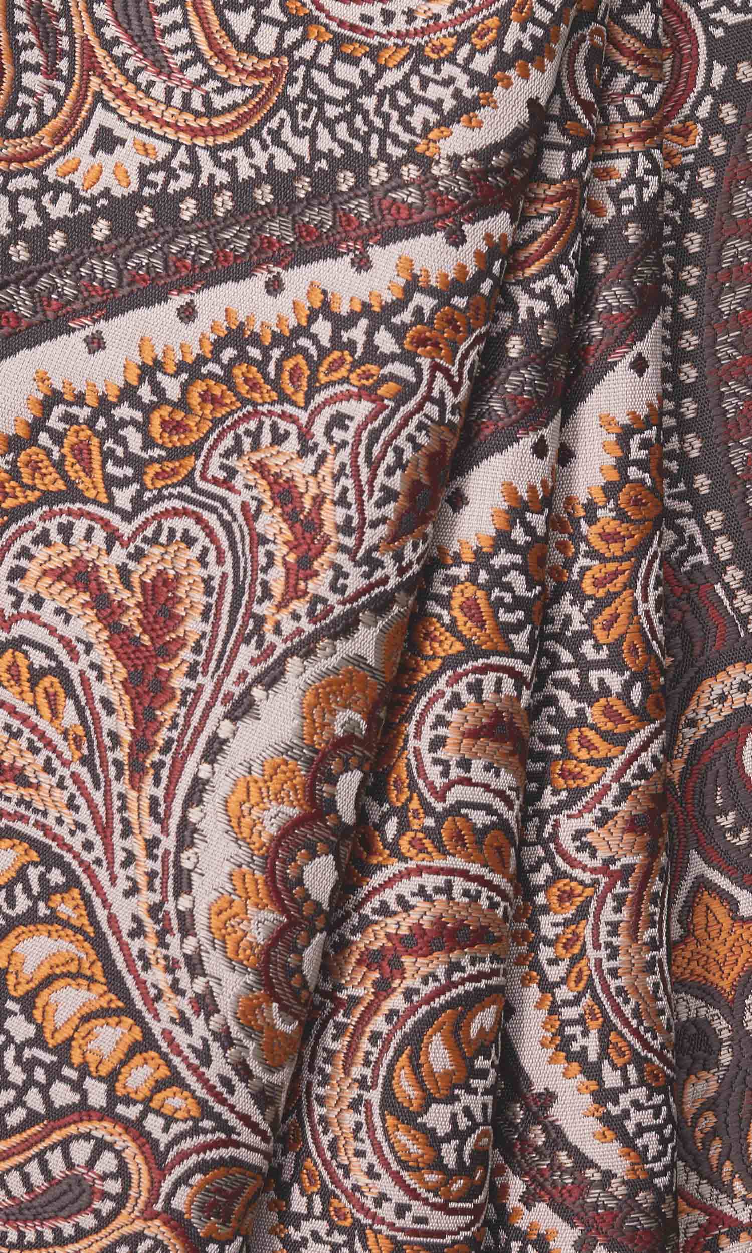Damask Window Treatments Fabric By the Yard (Umber Brown/ Red/ Yellow)