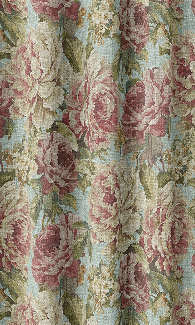 Classic Floral Patterned Home Textile Fabric Material By the Metre (Pink & Blue)