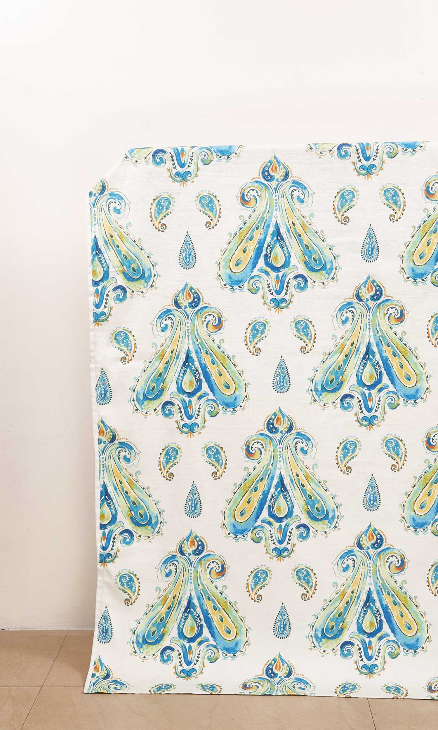 Paisley Print Window Treatments Fabric By the Yard (Green/ Blue)