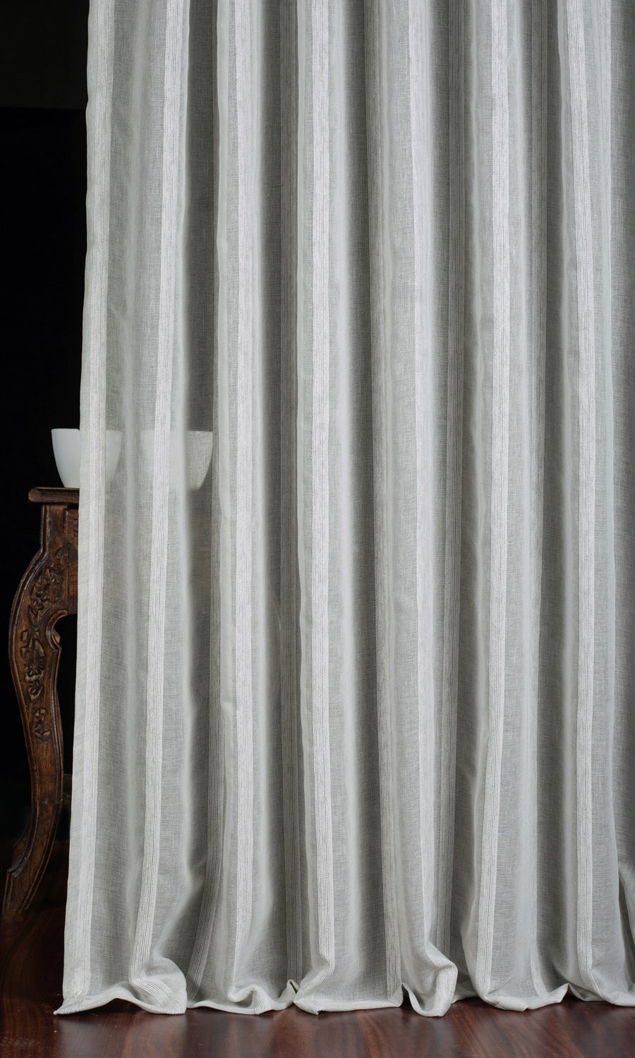 Striped Sheer Window Treatments Fabric Sample (Grey)