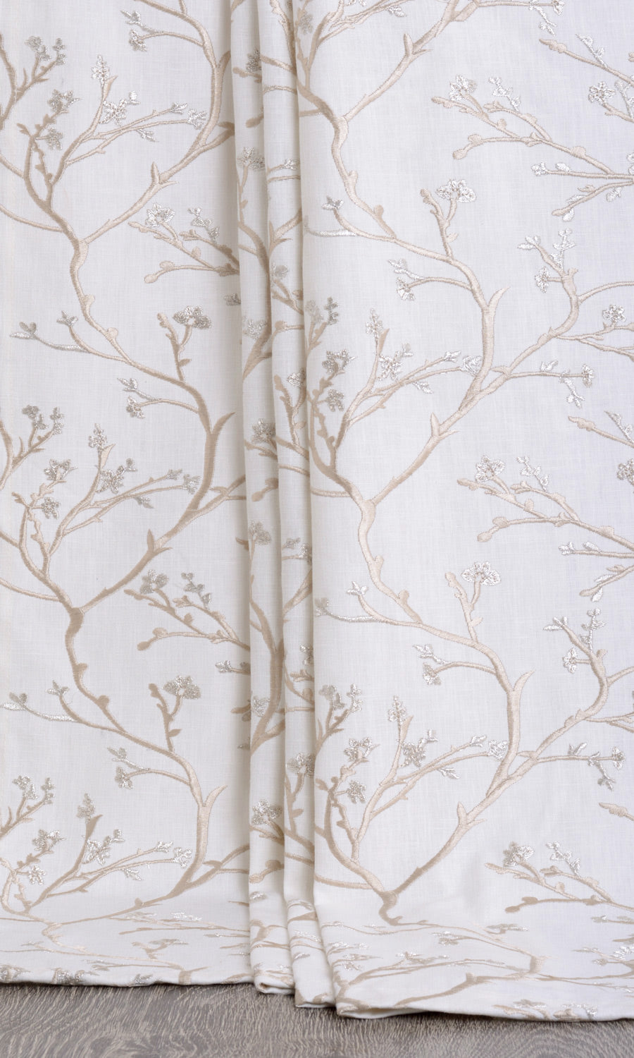 Floral Vine Print Embroidery Home Décor Fabric By the Yard (White/ Beige)
