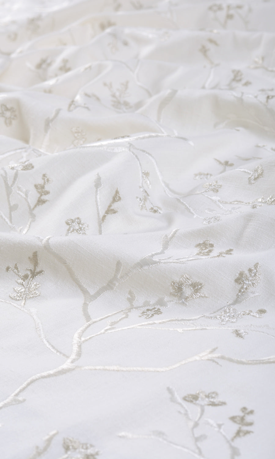 Floral Vine Patterned Fabric Material By the Yard (Pure White/ Gray)