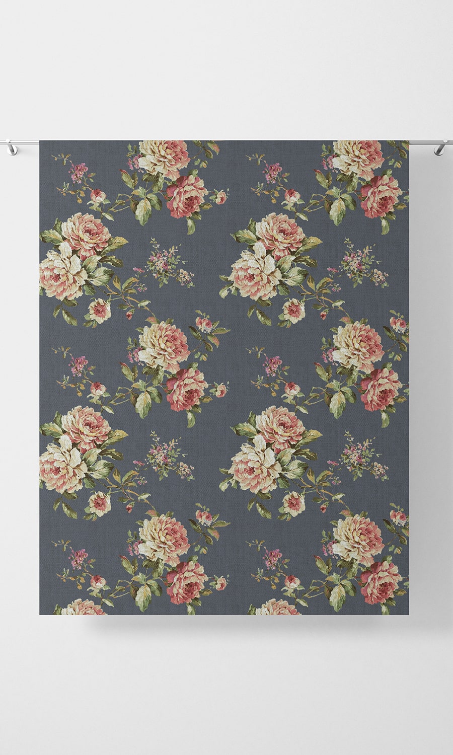 Floral Home Décor Fabric By the Yard (Navy Blue-Grey/ Green/ Pink)