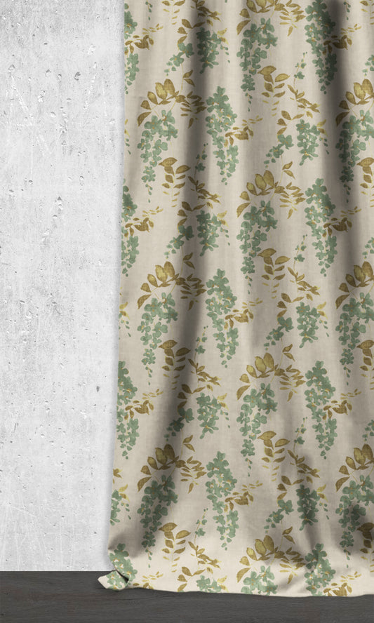 Dimout Floral Home Décor Fabric By the Yard (Green/ Grey)
