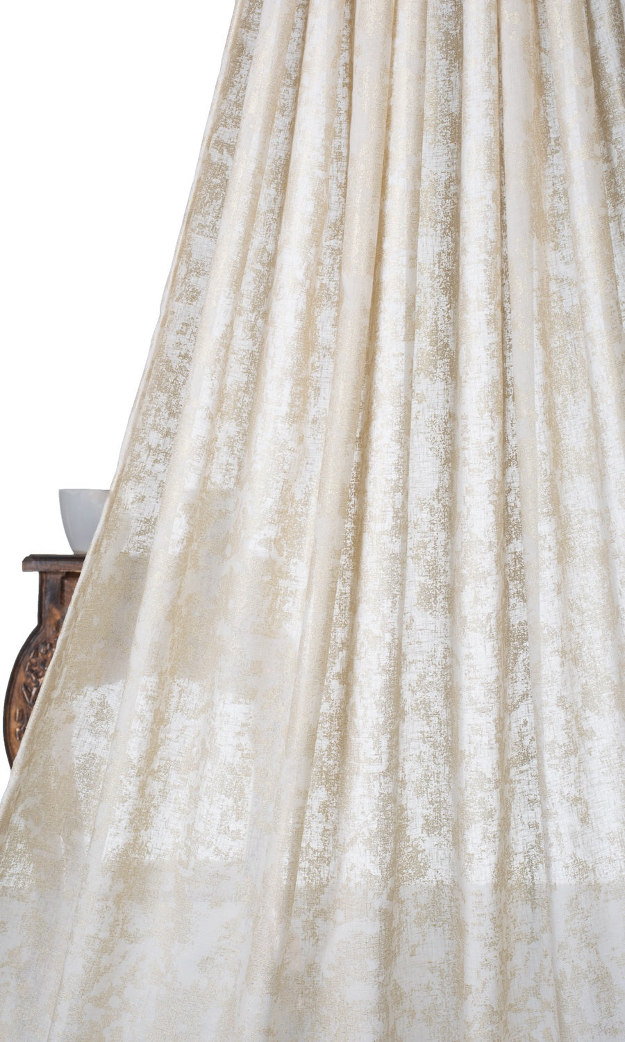 Metallic Print Semi-Sheer Home Textile Fabric Material Sample (Cream/ Gold)
