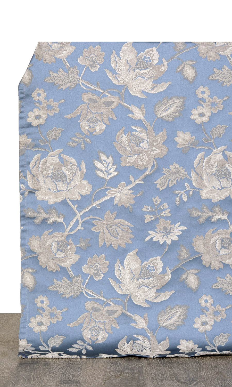 Floral Faux Silk Window Treatments Fabric Sample (Indigo Blue/ Greige)