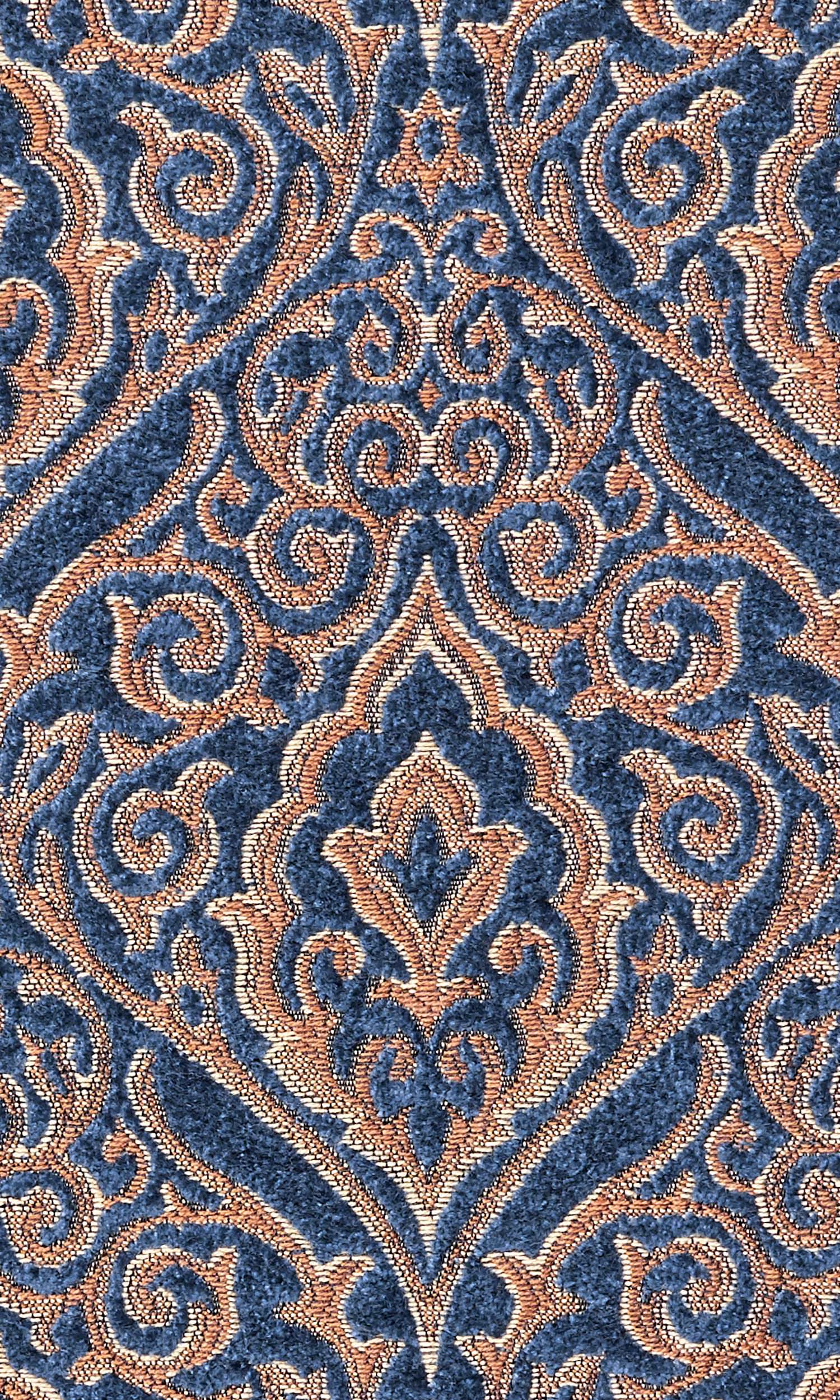 Damask Velvet Home Textile Fabric Material By the Yard (Beige/ Blue)