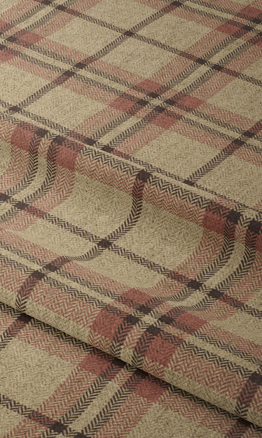 Check Patterned Fabric Material By the Yard (Beige/ Red)