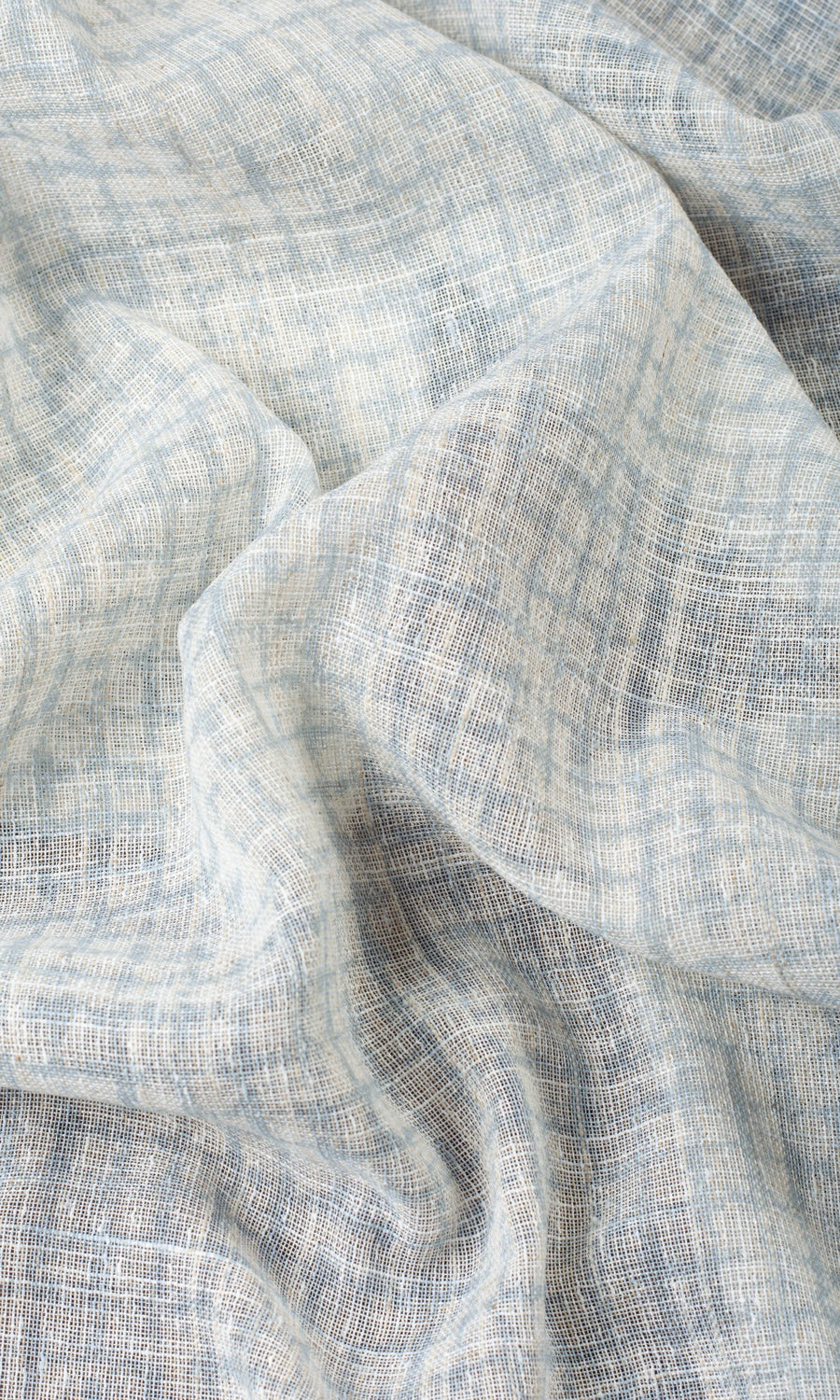 Checked Sheer Fabric Sample for Roman Blinds & Shades (White/ Turquoise Blue)