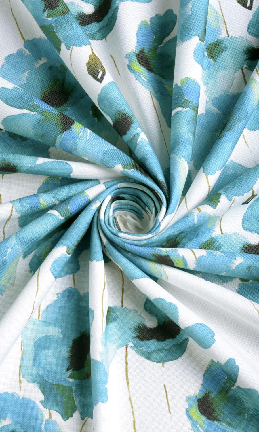 Water Lilies Floral Fabric By the Yard for Curtains & Drapes (Blue)