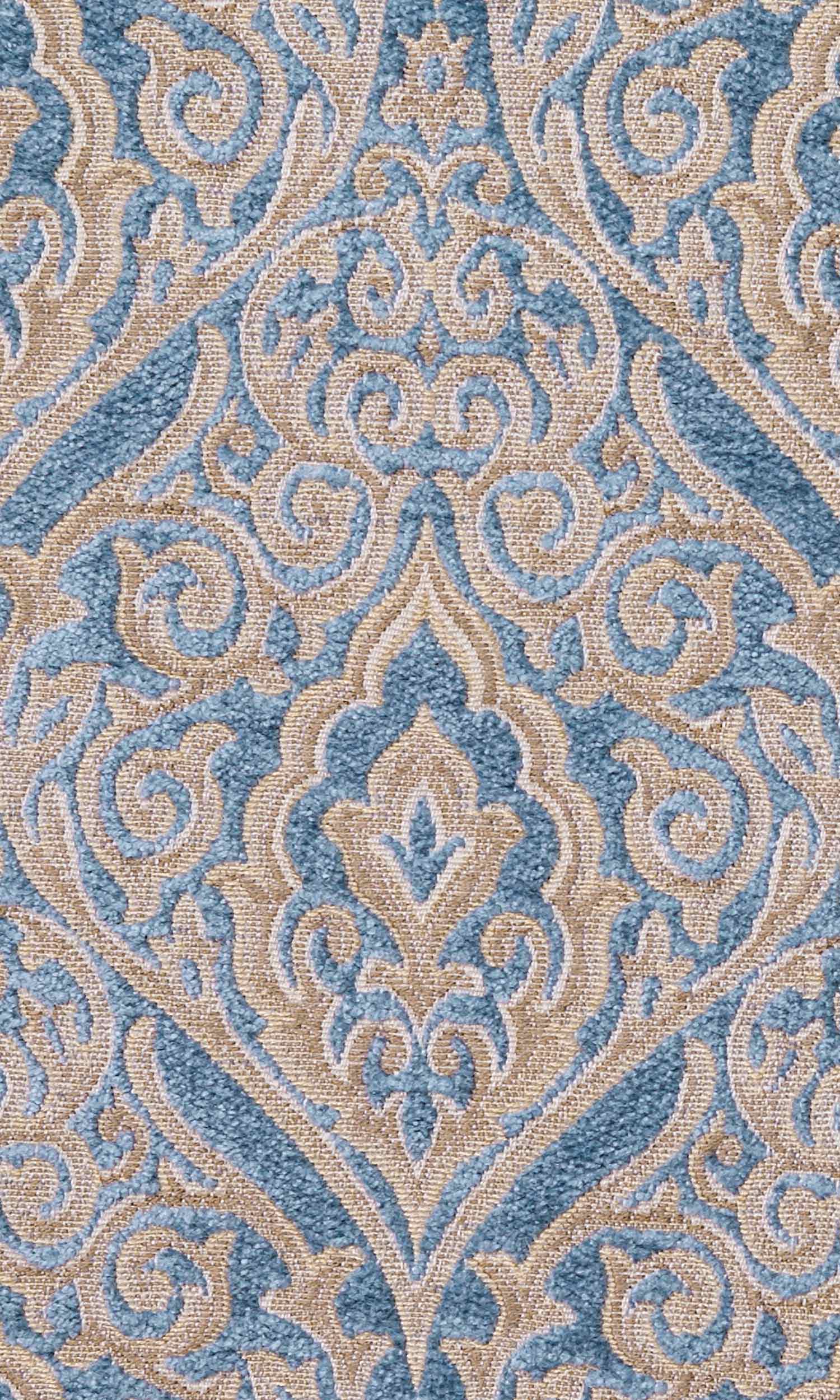 Damask Velvet Home Textile Fabric Material By the Yard (Beige/ Blue)