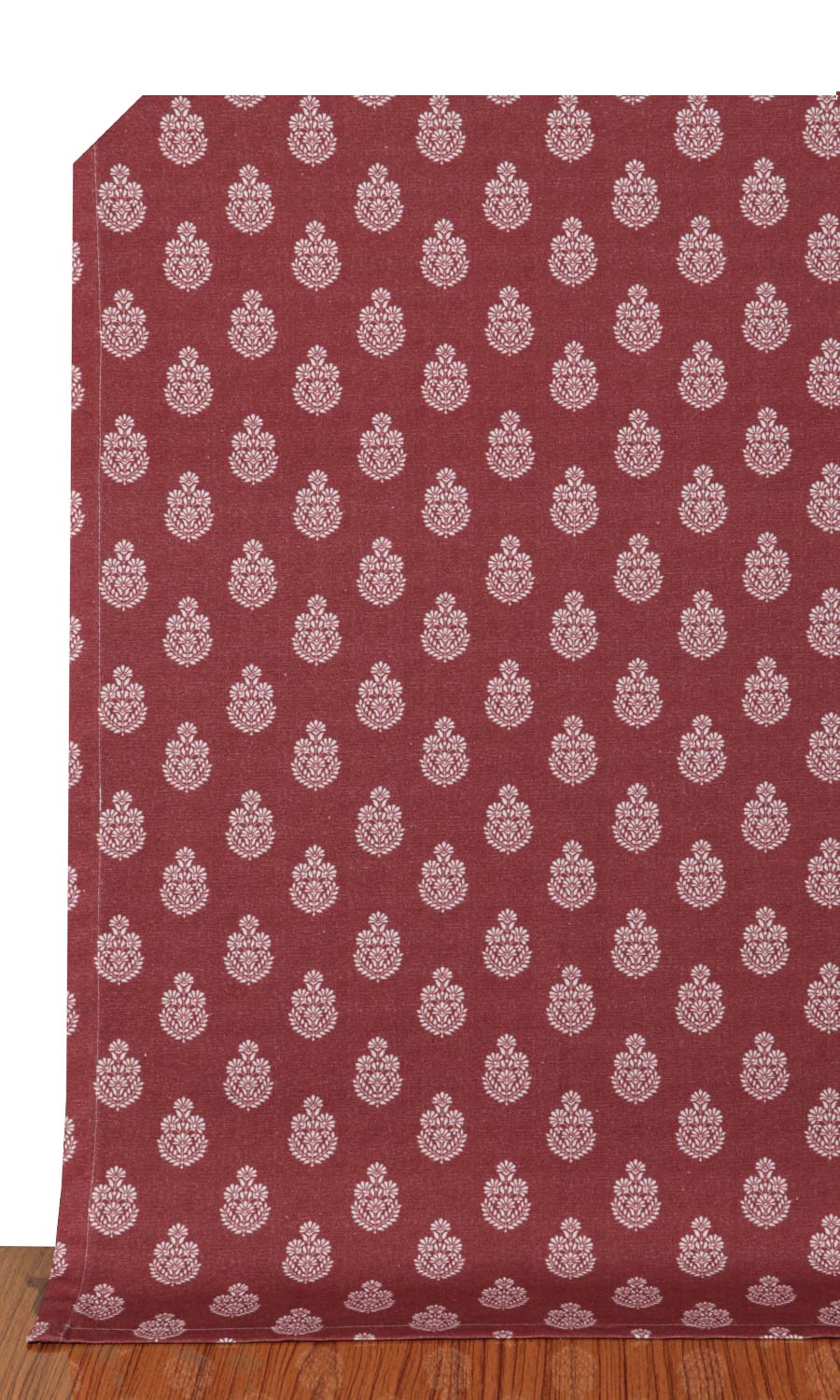 Floral Cotton Window Treatments Fabric Sample (Maroon Red)