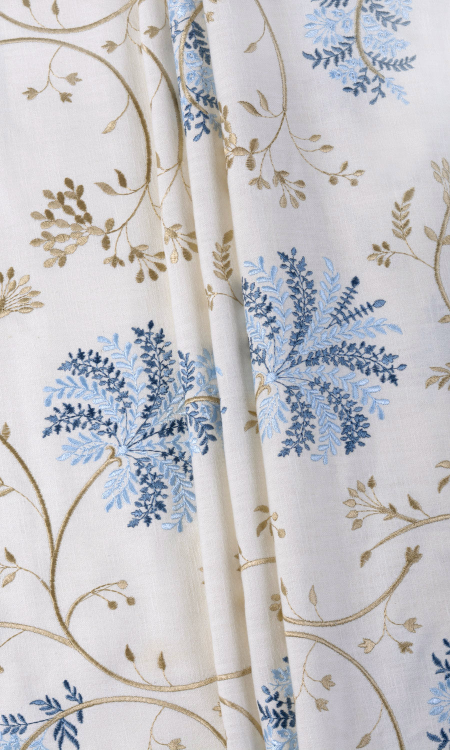 Floral Embroidery Fabric Material By the Yard (Brown/ Blue/ White)