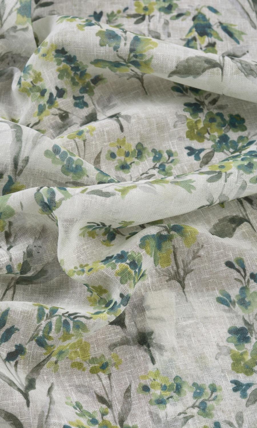 Sheer Floral Print Free Fabric Material Sample (Blue/ Green)