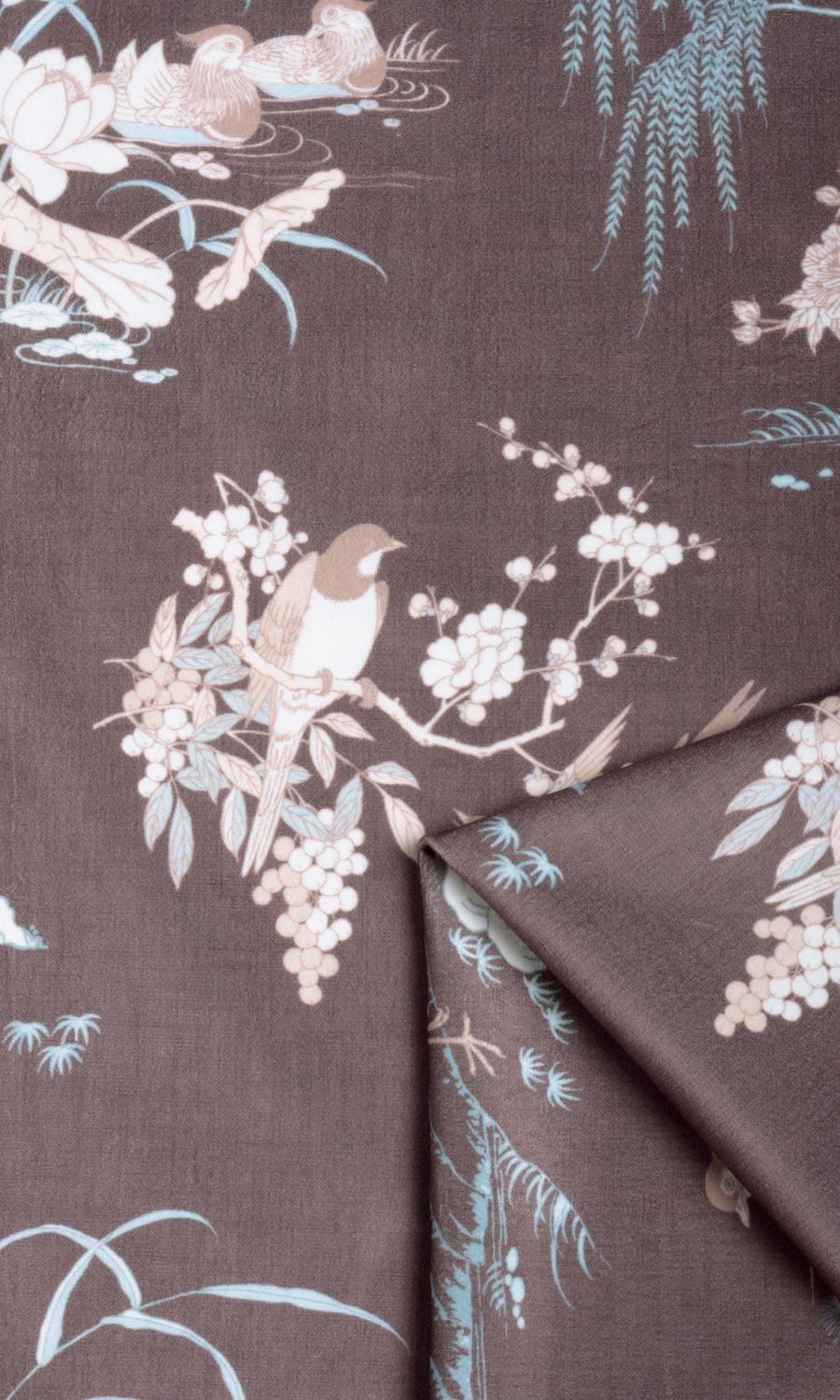 Chinoiserie Toile Velvet Fabric Material By the Yard (Deep Wine/ Brown)