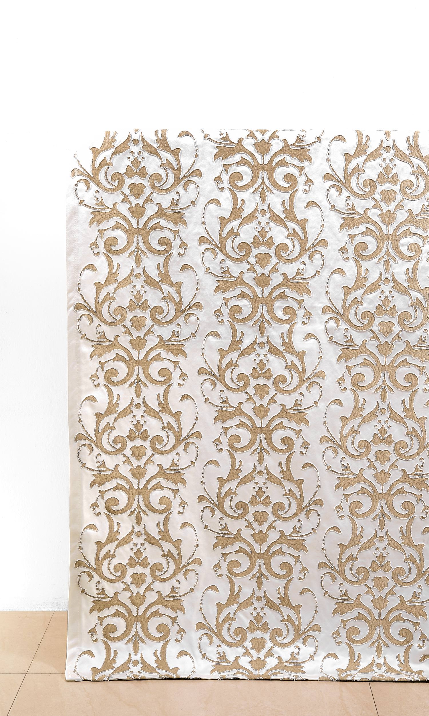 Damask Home Décor Fabric By the Yard (Golden/ White)