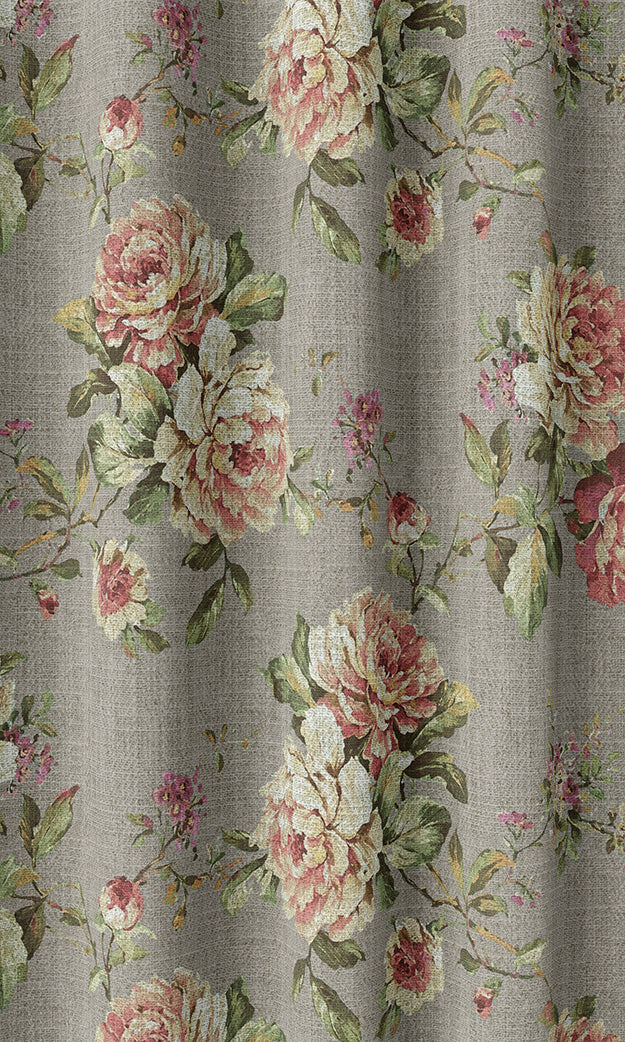 Country Floral Home Textile Fabric Material By the Yard (Grey/ Pink)