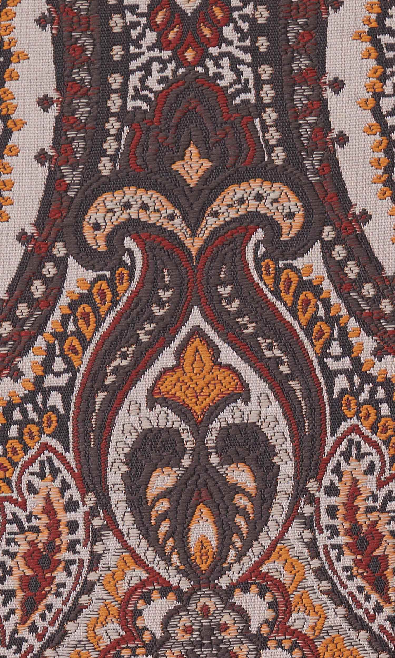 Damask Home Textile Fabric Material Sample (Umber Brown/ Red/ Yellow)