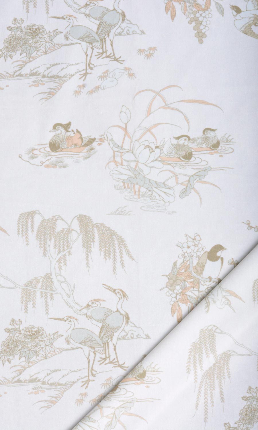 Chinoiserie Toile Velvet Home Textile Fabric Material Sample (White/ Ivory)