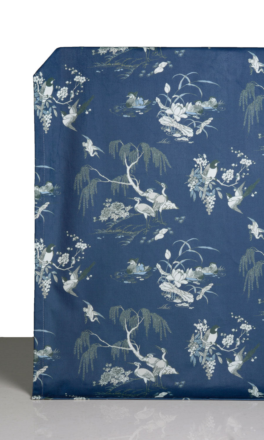 Chinoiserie Toile Velvet Window Treatments Fabric Sample (Navy Blue)
