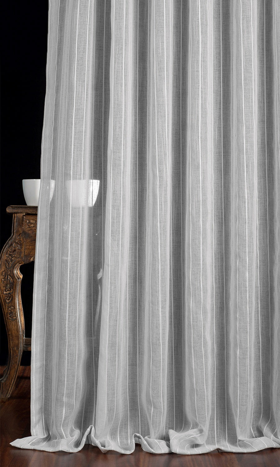Striped Sheer Window Treatments Fabric By the Yard (Grey)