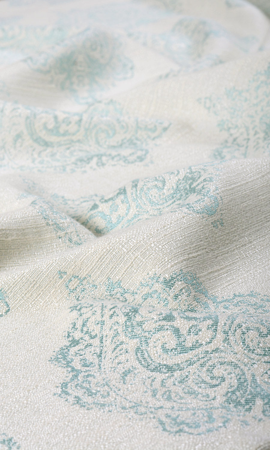 Damask Poly-Cotton Fabric Sample for Roman Blinds & Shades (White/ Blue)