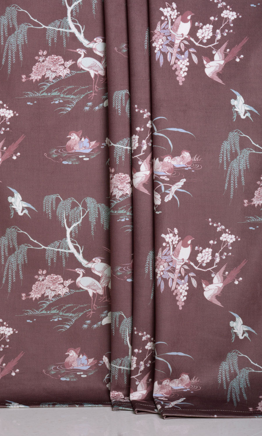 Chinoiserie Toile Velvet Home Décor Fabric By the Yard (Burgundy Red)