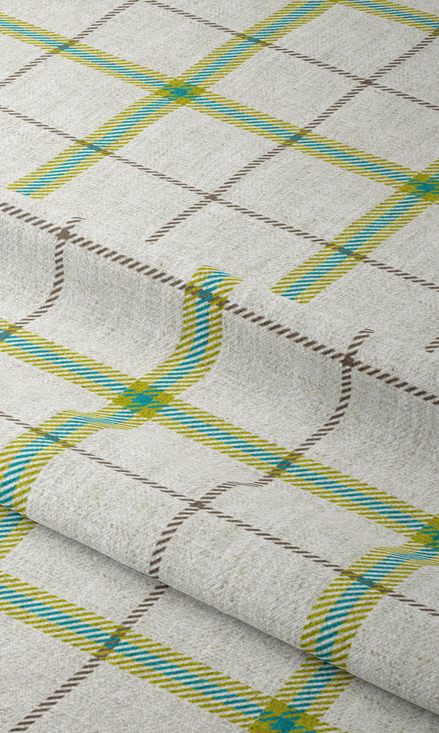 Check Print Home Textile Fabric Material By the Yard (Linen White/ Green/ Blue)