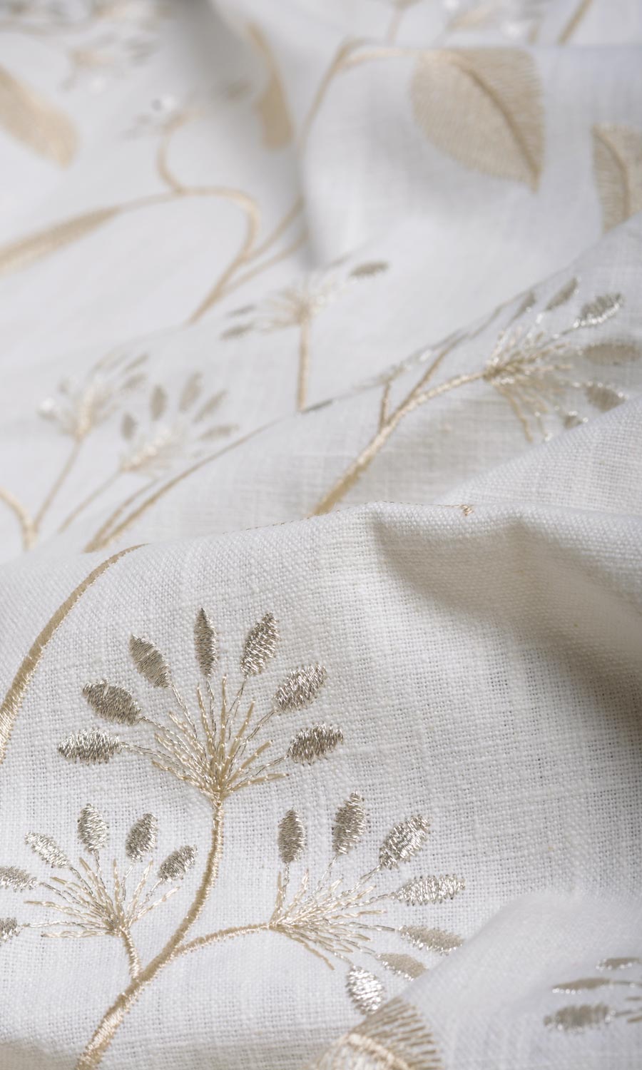 Floral Embroidery Home Textile Fabric Material By the Yard (White/ Cream)