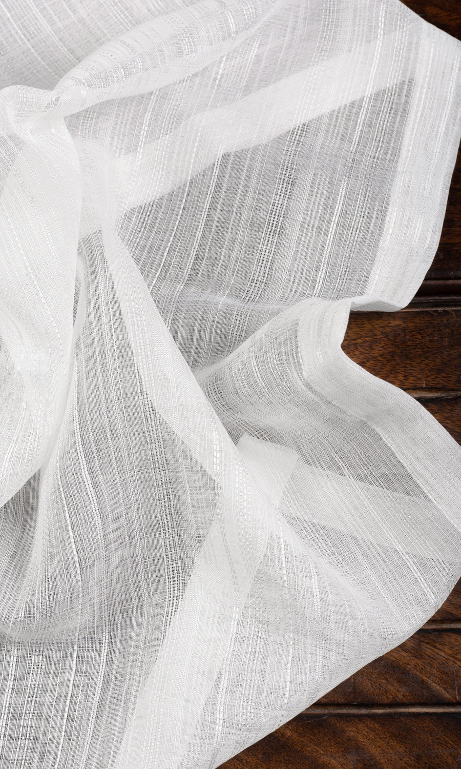 Textured Striped Sheer Home Décor Fabric By the Yard (White)