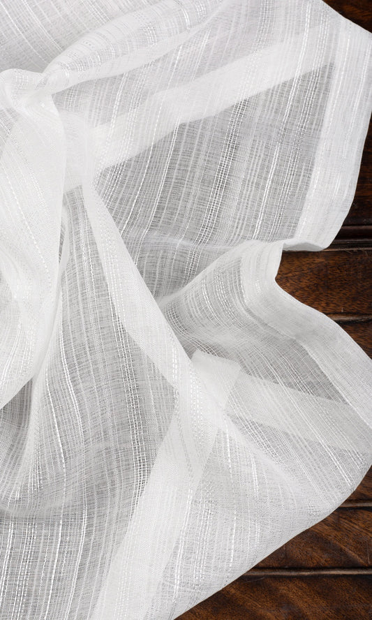 Textured Striped Sheer Home Décor Fabric By the Yard (White)