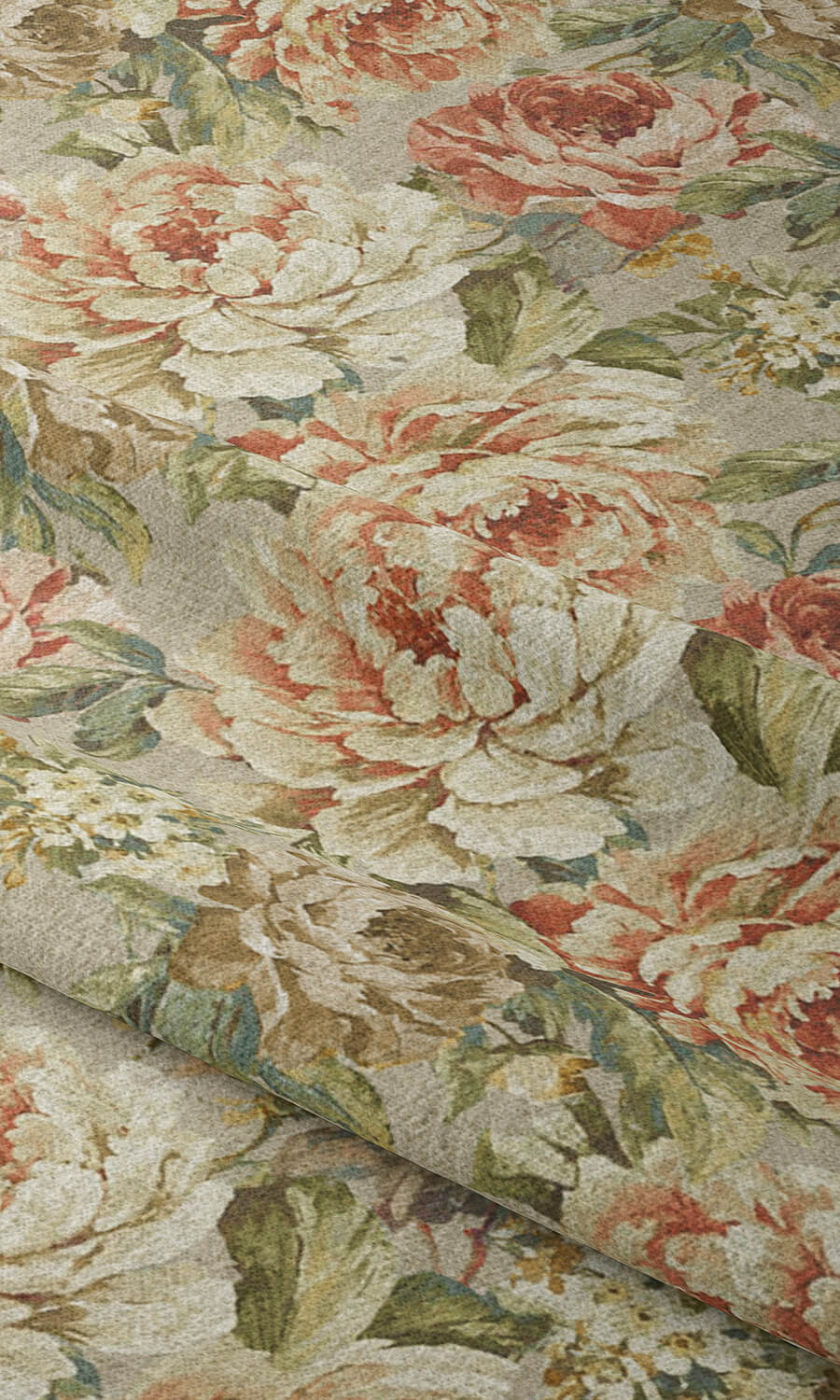 Country Floral Fabric Material By the Metre (Green/ Red/ Brown)