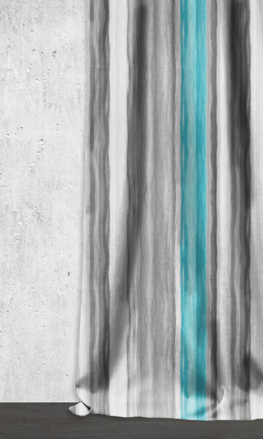 Dimout Striped Window Treatments Fabric By the Yard (Grey/ Turquoise Blue)