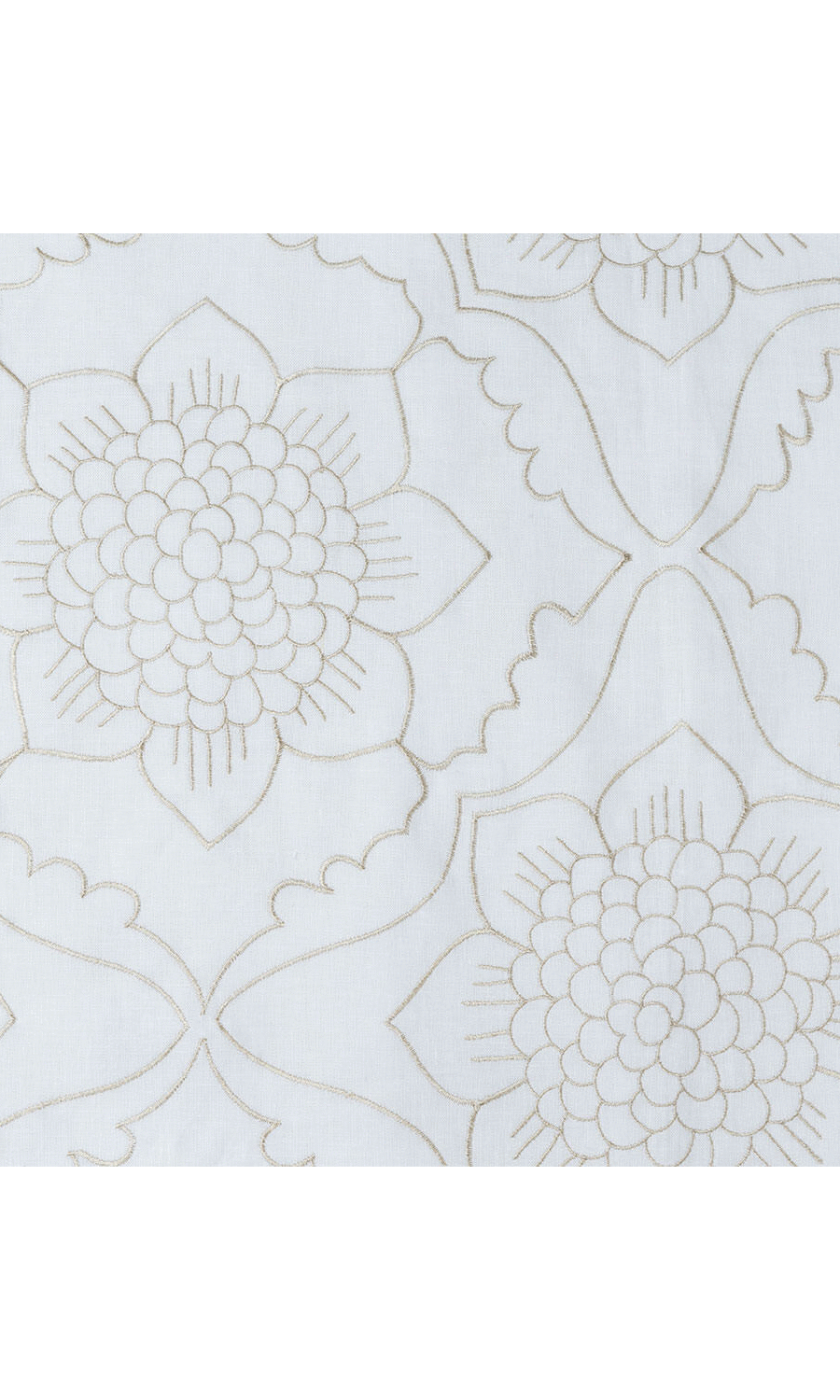 Floral Embroidered Linen Window Treatments Fabric By the Metre (White/ Ivory)