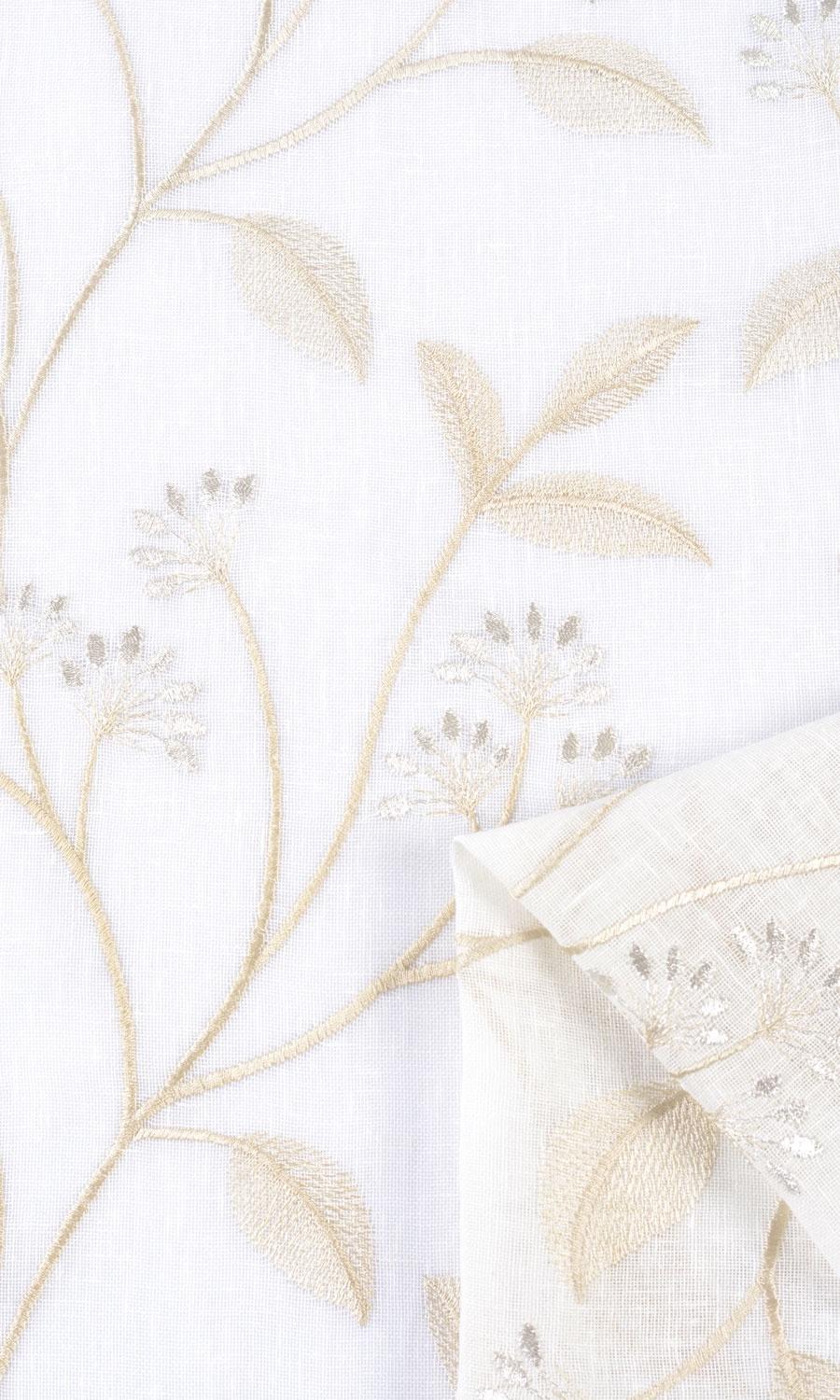 Sheer Floral Embroidered Window Treatments Fabric Sample (White/ Beige)