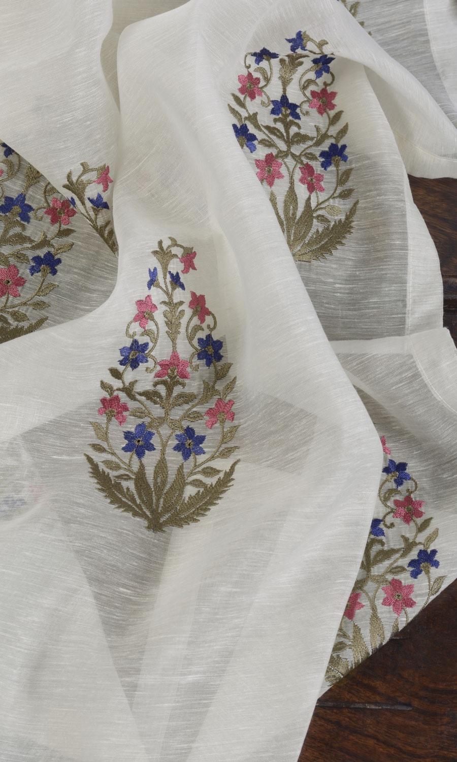 Sheer Floral Paisley Fabric Sample for Roman Blinds & Shades (Cream/ Pink/ Blue)