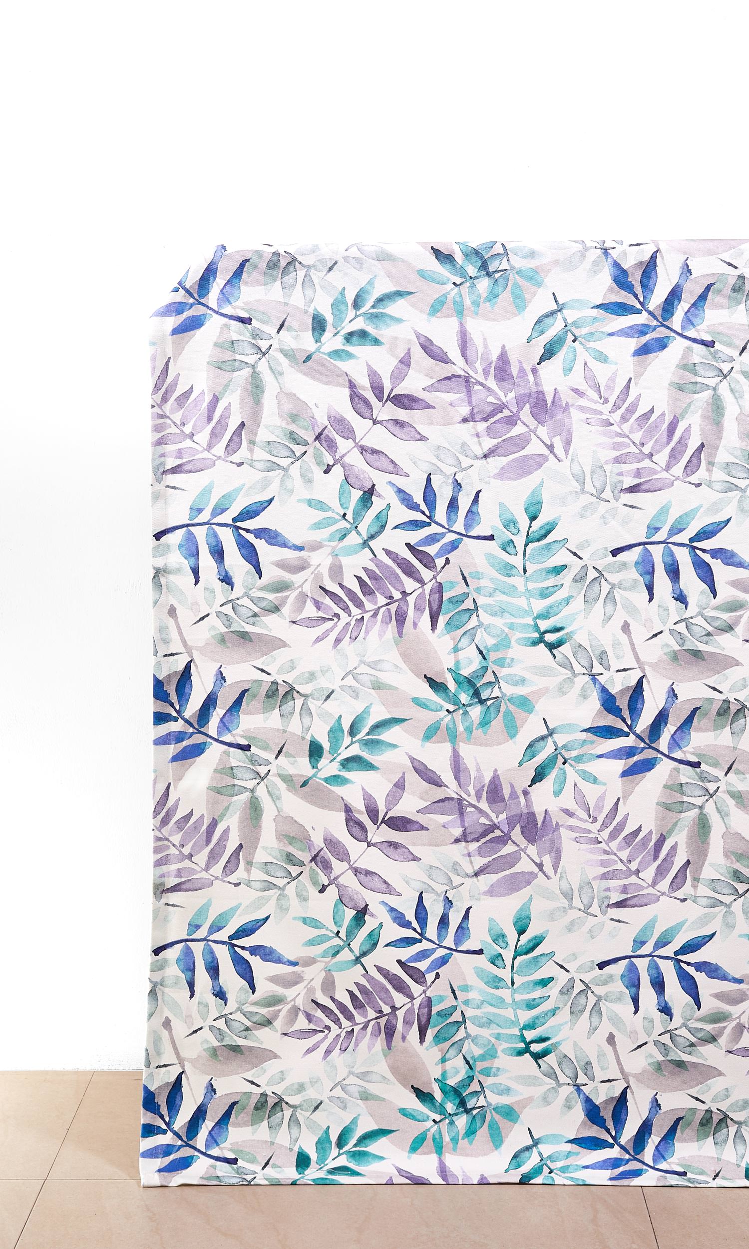 Floral Cotton Home Décor Fabric By the Yard (Purple/ Blue/ Gray)