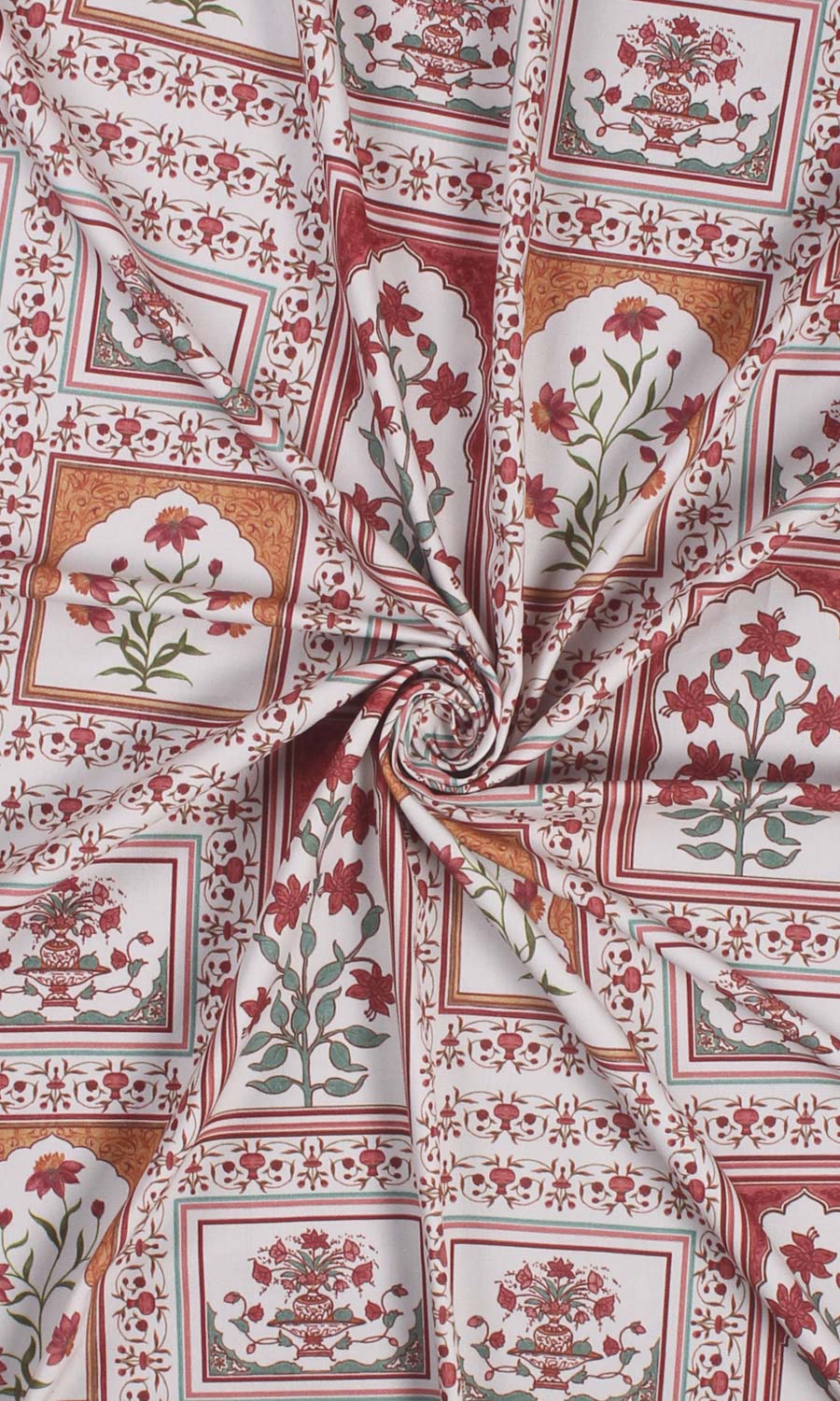 Floral Cotton Free Fabric Material Sample (Red/ Orange)