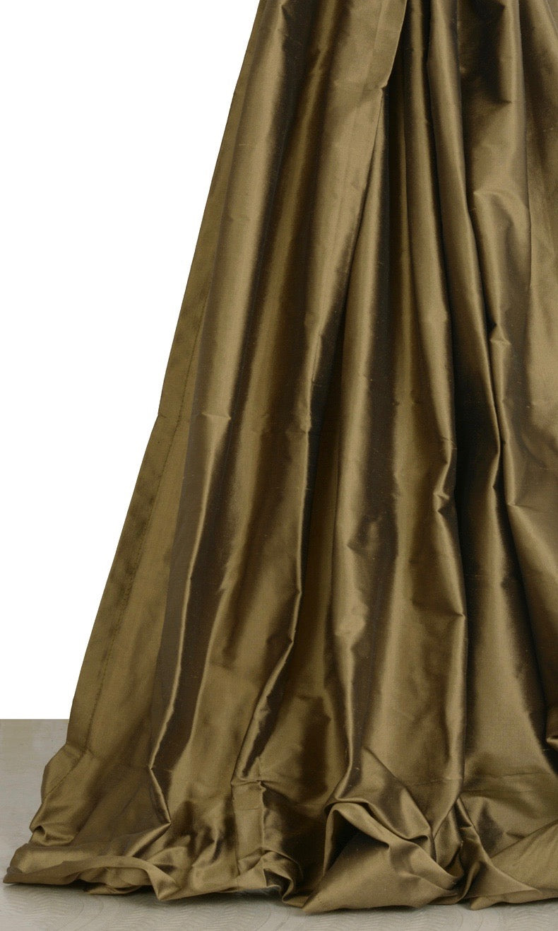 Shantung Silk Window Treatments Fabric By the Yard (Dark Olive Green)